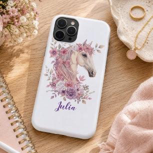 Girl Cute Purple Pink Horse Monogram Script Name iPhone 11 Pro Case