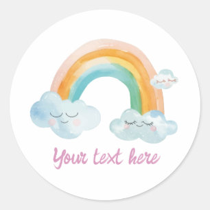 Girl Cute Purple Watercolor Rainbow Baby Birthday Classic Round Sticker
