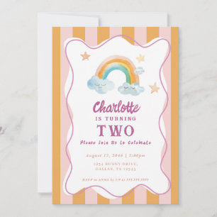 Girl Cute Purple Watercolor Rainbow Baby Birthday  Invitation