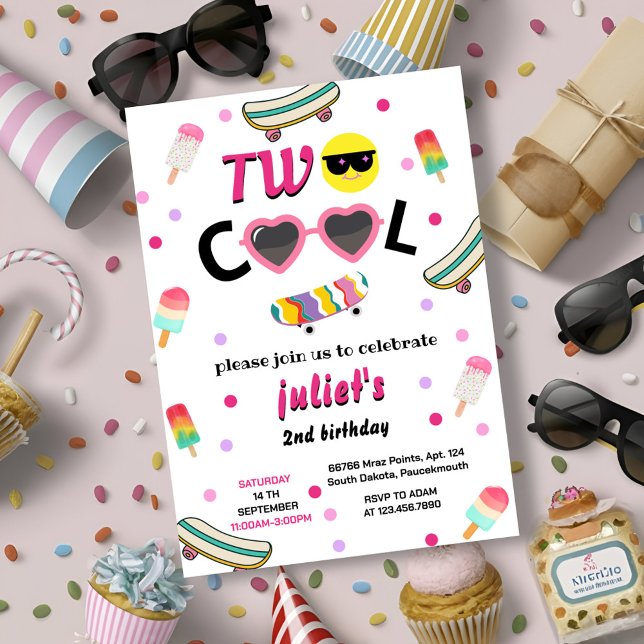  girl cute summer sweet two cool 2nd birthday invitation (Creator Uploaded)