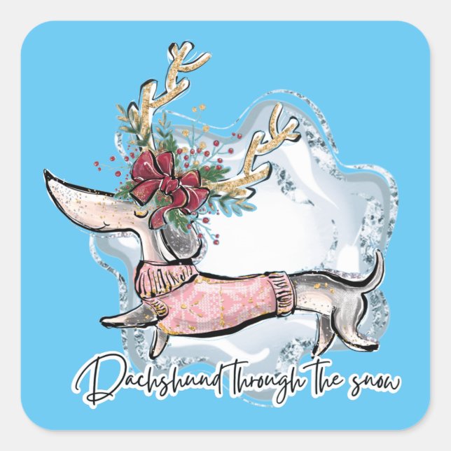 Girl Dachshund Through The Snow Square Sticker (Front)
