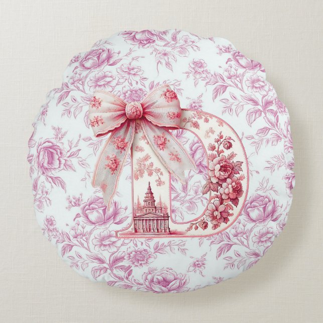 Girl Dad's Light Pink Chinoiserie Round Pillow (Front)
