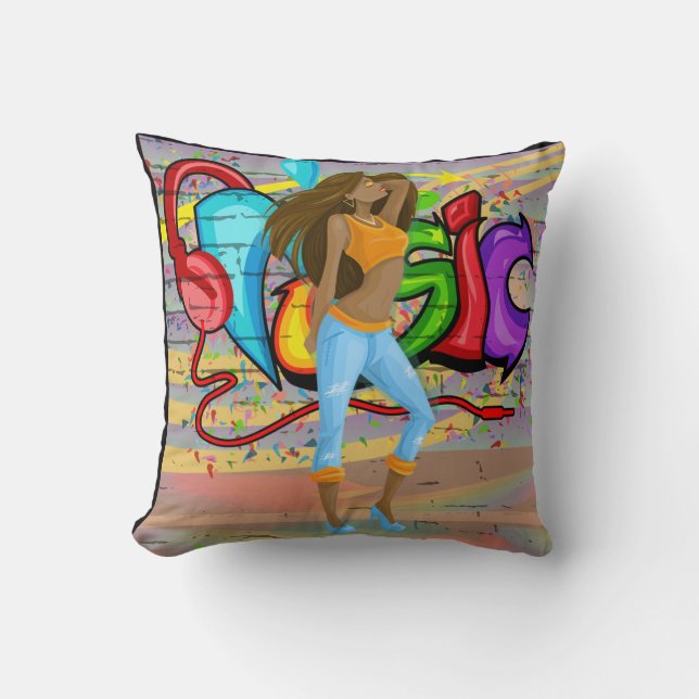 Girl Dancing  Music Graffiti Wall Background 2 Cushion (Front)