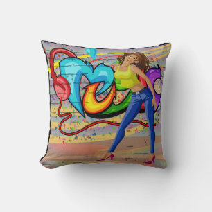 Girl Dancing  Music Graffiti Wall Background 3 Cushion