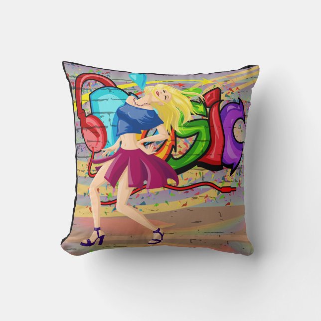 Girl Dancing  Music Graffiti Wall Background 5 Cushion (Front)