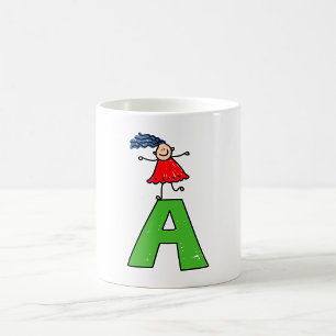 Girl Dancing on Green Letter A Fun Alphabet  Coffee Mug