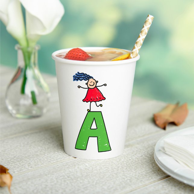 Girl Dancing on Green Letter A Fun Alphabet  Paper Cups (Creator Uploaded)