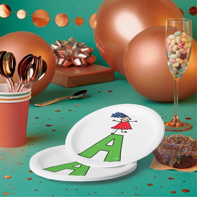 Girl Dancing on Green Letter A Fun Alphabet  Paper Plate (Creator Uploaded)