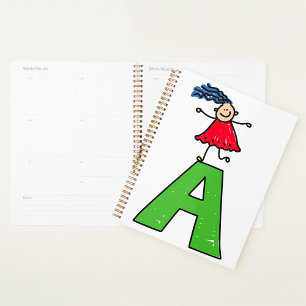 Girl Dancing on Green Letter A Fun Alphabet Planner