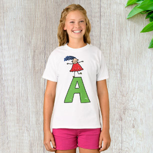 Girl Dancing on Green Letter A Fun Alphabet T-Shirt
