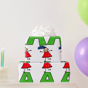Girl Dancing on Green Letter A Fun Alphabet  Wrapping Paper