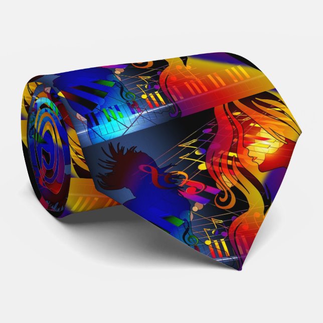 Girl Dancing On Music Note Background Tie (Rolled)