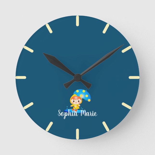 Girl Dancing Under the Rain Round Clock (Front)