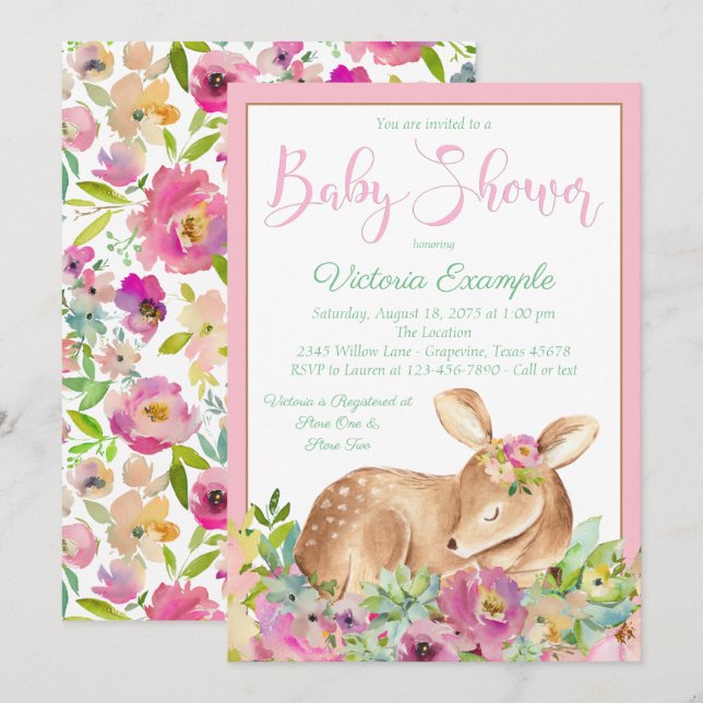 Girl Deer Baby Shower Invitations (Front/Back)