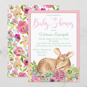 Girl Deer Baby Shower Invitations