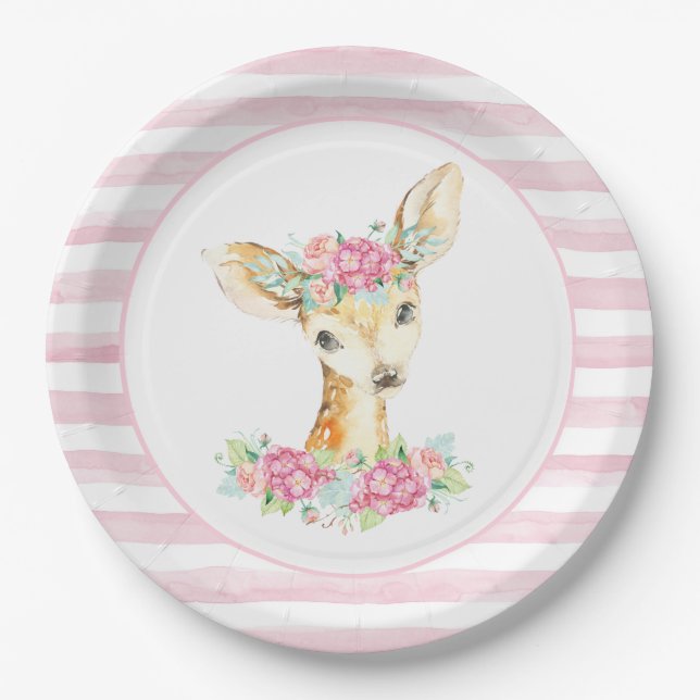 Girl Deer Baby Shower Paper Plates (Front)