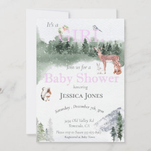 Girl Deer Baby Shower Winter Woodland Invitation