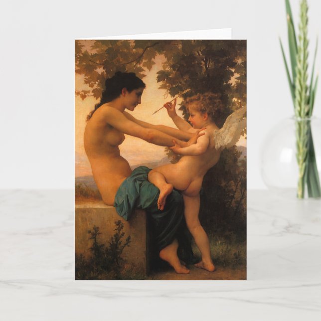 Girl Defending Herself Against Cupid by Bouguereau Card (Front)