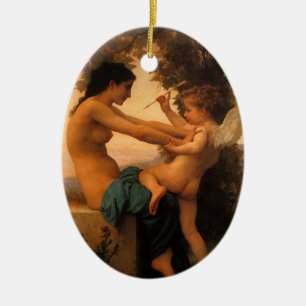 Girl Defending Herself Against Cupid by Bouguereau Ceramic Tree Decoration