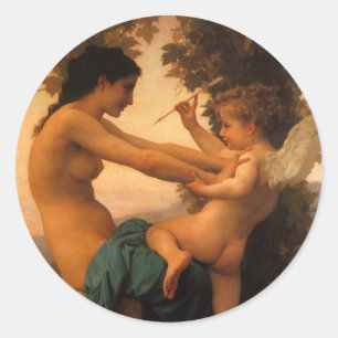 Girl Defending Herself Against Cupid by Bouguereau Classic Round Sticker