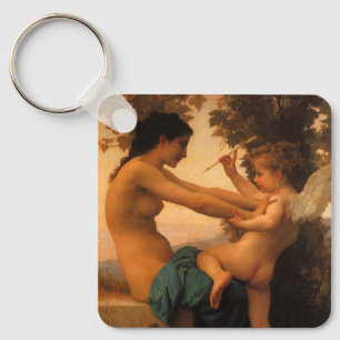 Girl Defending Herself Against Cupid by Bouguereau Key Ring