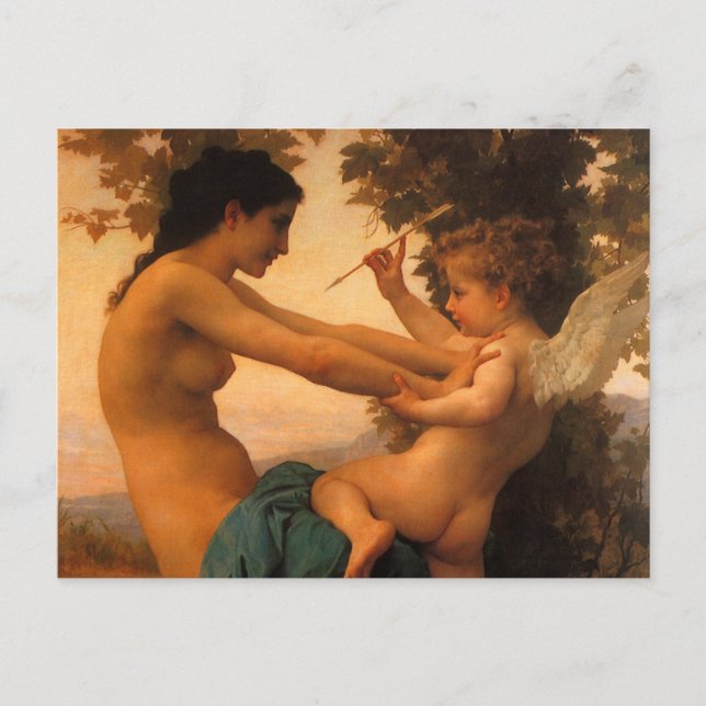 Girl Defending Herself Against Cupid by Bouguereau Postcard (Front)