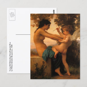 Girl Defending Herself Against Cupid by Bouguereau Postcard