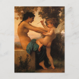 Girl Defending Herself Against Cupid by Bouguereau Postcard