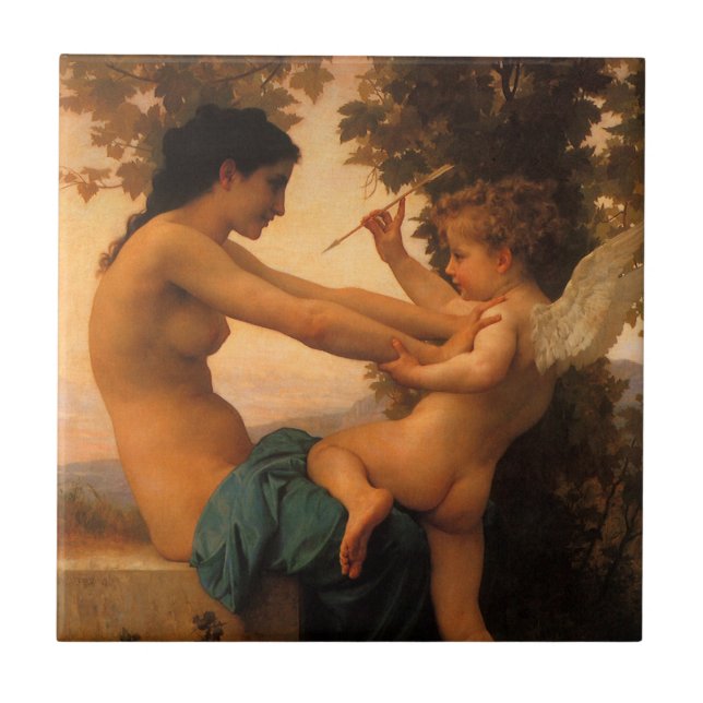 Girl Defending Herself Against Cupid by Bouguereau Tile (Front)