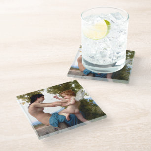 Girl Defending Herself Against Eros Cupid Fine Art Glass Coaster