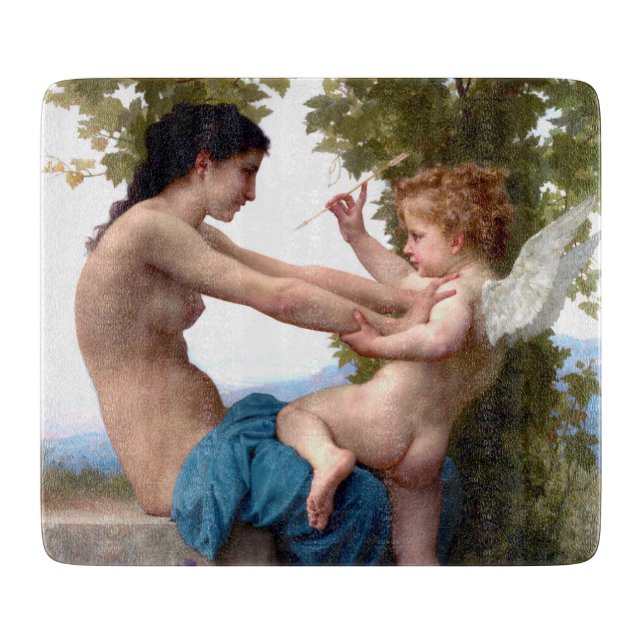 Girl Defending Herself Against Eros Cupid Painting Cutting Board (Front)