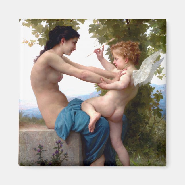 Girl Defending Herself Against Eros Cupid Painting Magnet (Front)