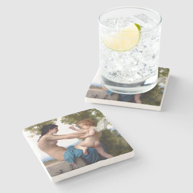 Girl Defending Herself Against Eros Cupid Painting Stone Coaster (Side)