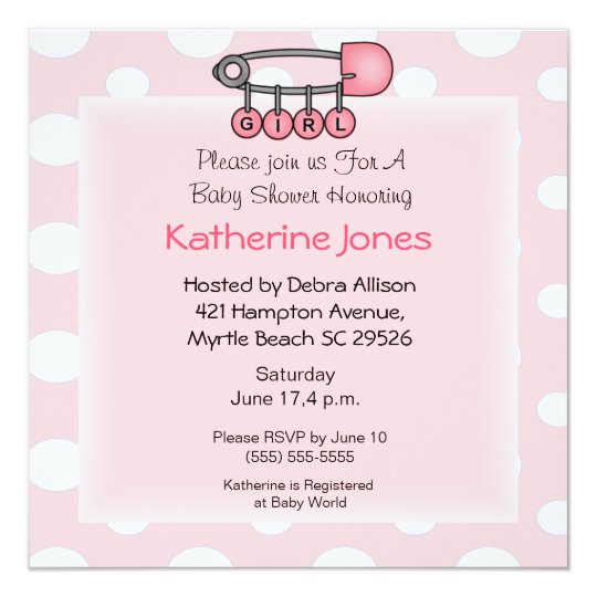 Girl Diaper Pin Shower Invitation