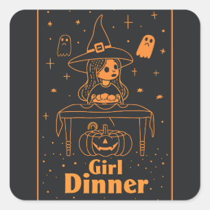 Girl dinner   ExDesigner   Halloween Square Sticker