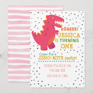 Girl Dino Birthday Party Invite