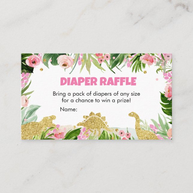 Girl Dinosaur Baby Shower Diaper Raffle  Business Card (Front)