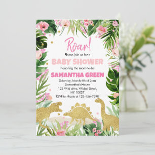 Girl Dinosaur Baby Shower Invitation