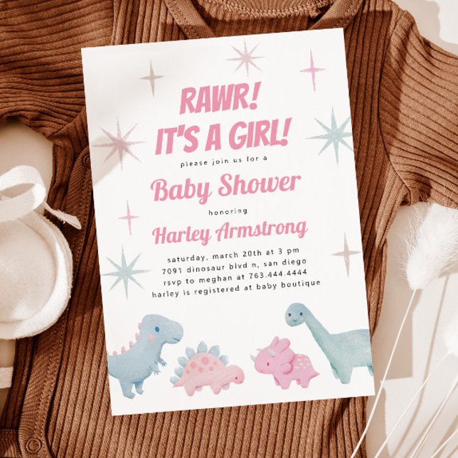 Girl Dinosaur Baby Shower  Invitation (Creator Uploaded)