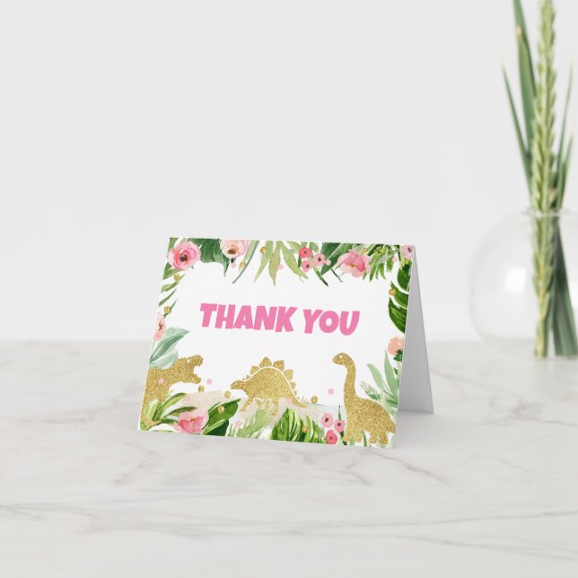 Girl Dinosaur Baby Shower Thank You Card (Front)