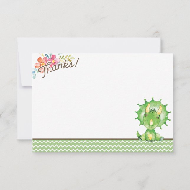 Girl Dinosaur Baby Shower Thank You Card (Front)