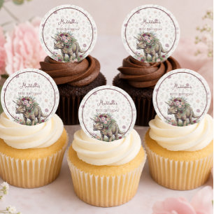 Girl Dinosaur Birthday Classic Round Sticker