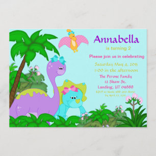 Girl Dinosaur Birthday Invitation