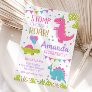 Girl Dinosaur Birthday Invitation
