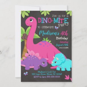 Girl Dinosaur Birthday Invitation / Dino Party
