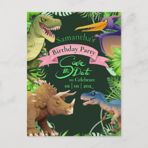 Girl Dinosaur Birthday Invitation Postcard