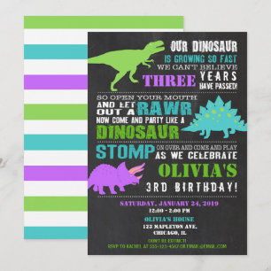 Girl dinosaur birthday invitations chalkboard