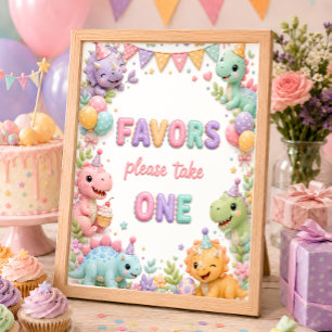 Girl Dinosaur Birthday Party Favours Poster