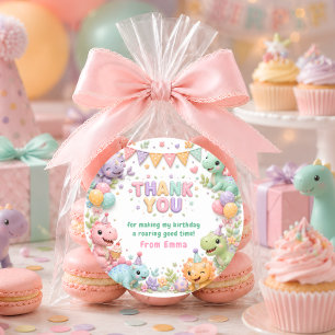 Girl Dinosaur Birthday Party Thank You Classic Round Sticker