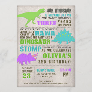 Girl dinosaur dino dig birthday party invitation